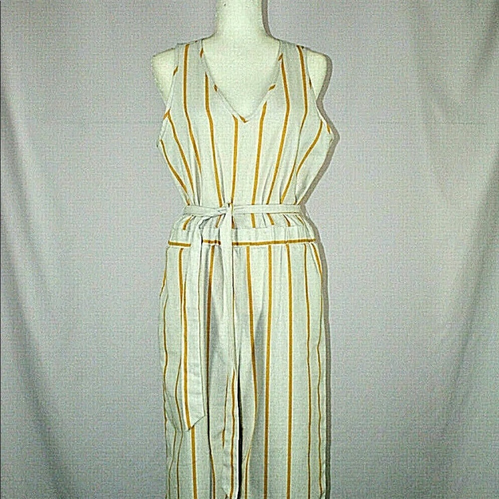 DREW| Striped Mustard VNeck Jumpsuit| Med. |NWT